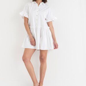 White Cotton dress with ruffled sleeves